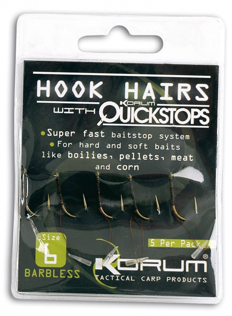 KORUM BARBLESS HOOKHAIRS WITH QUICK STOPS, HOOKS AND READY TIED RIGS